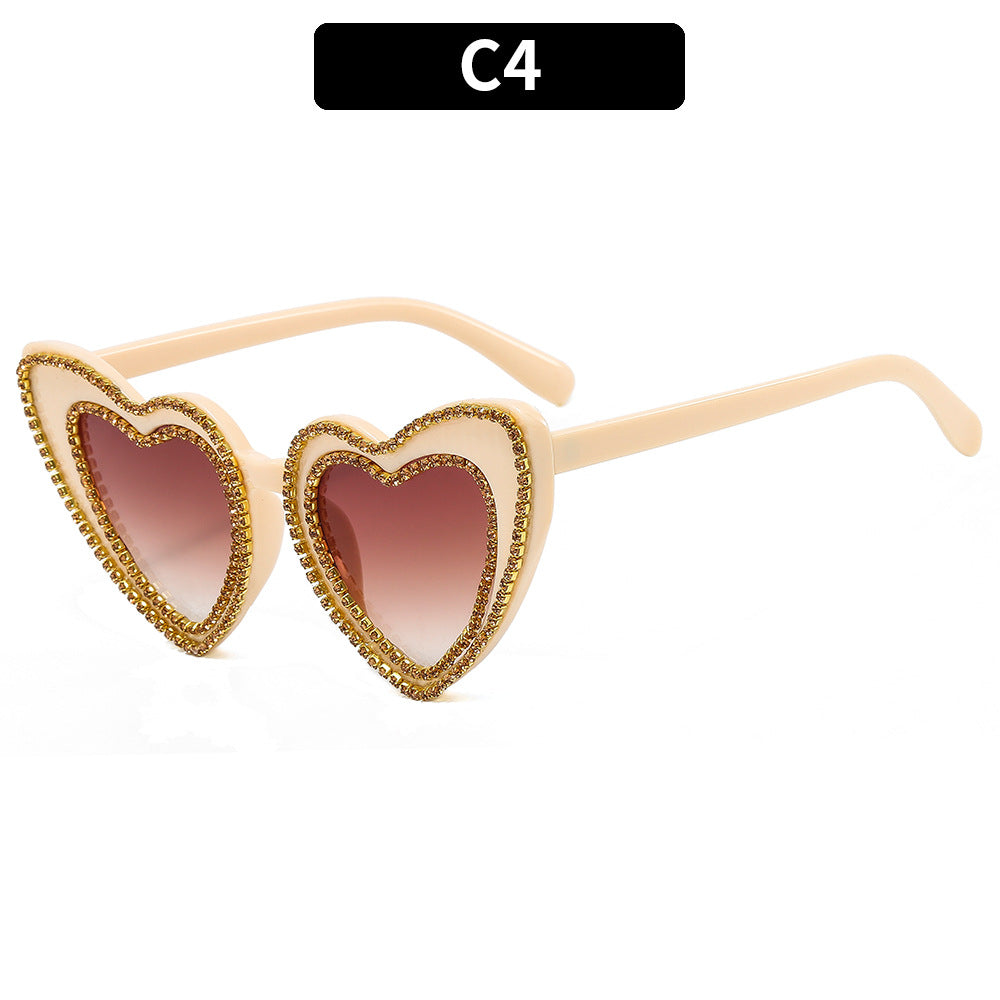 Heart-Shaped Rhinestone-Embellished Sunglasses