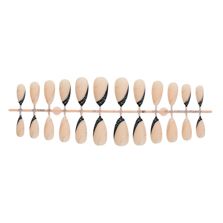 Stylish Stiletto Press-On Nail Art Set with Gold Accents Bowlift