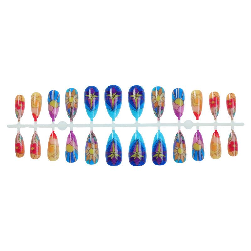 Artistic Press-On Nail Art Set with Floral and Geometric Patterns Bowlift