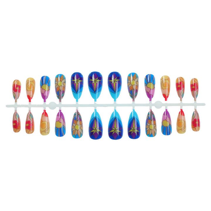 Artistic Press-On Nail Art Set with Floral and Geometric Patterns Bowlift