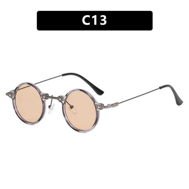 Women's round sunglasses with stylish metal frame and large blue lenses Bowlift