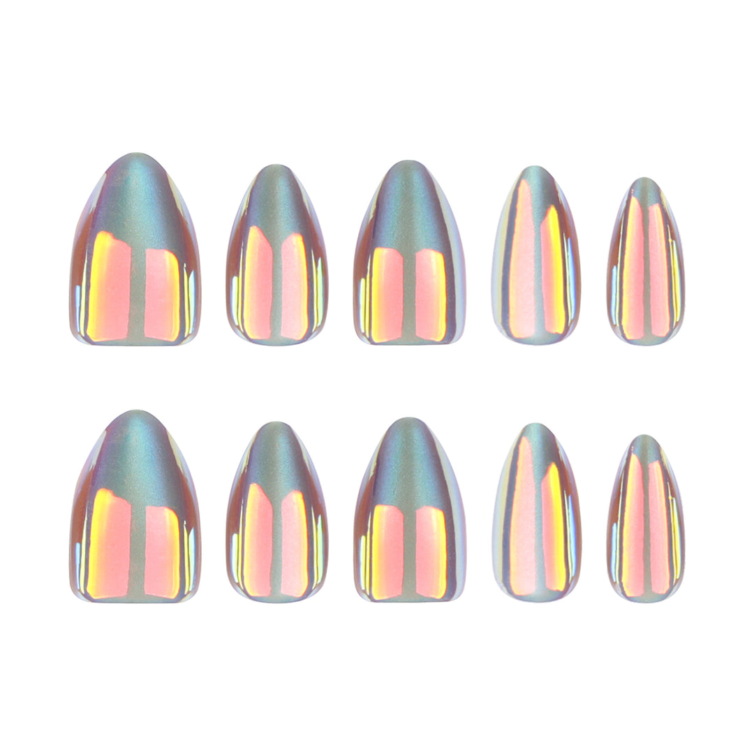 Shiny stiletto nails with exciting design Bowlift