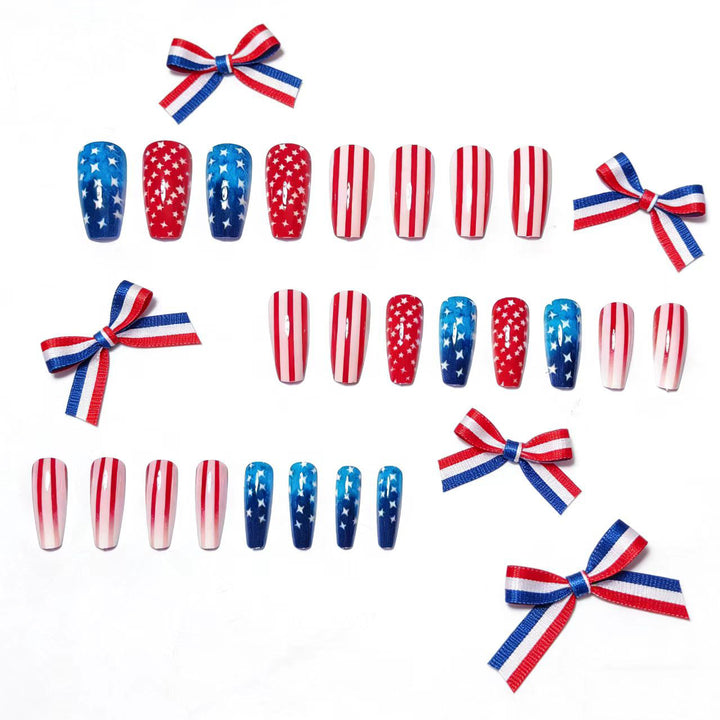 Artificial Nails in Patriotic Stars and Stripes Design Bowlift