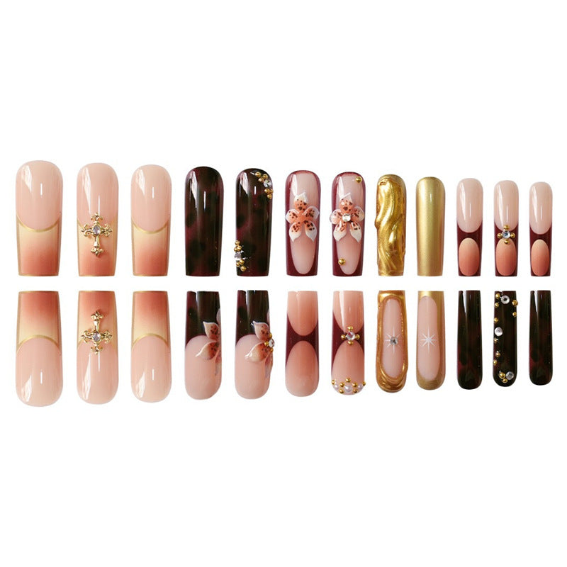 3D Floral and Gemstone Press-On Nail Set Bowlift