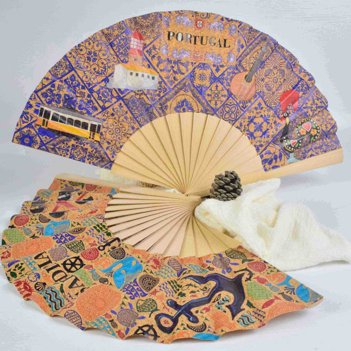 Ladies fan with cultural motif and elegant wooden frame Bowlift