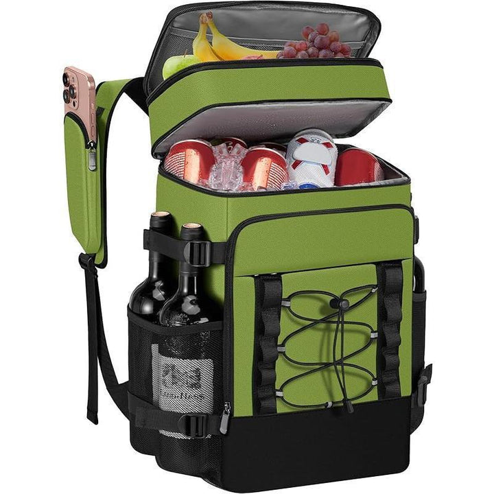 Unisex insulated cooling backpack with bottle holder, organizer pocket and padded carrying comfort Bowlift