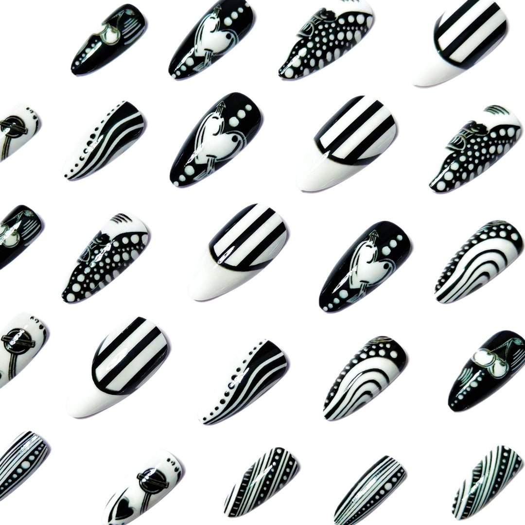 Creative Art Nails in Elegant Black-and-White Design Bowlift