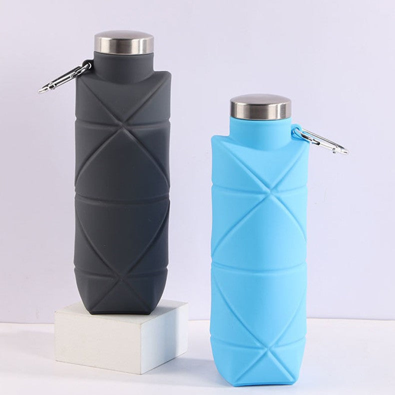 Collapsible Silicone Travel Water Bottle with Stainless Cap and Carabiner Bowlift