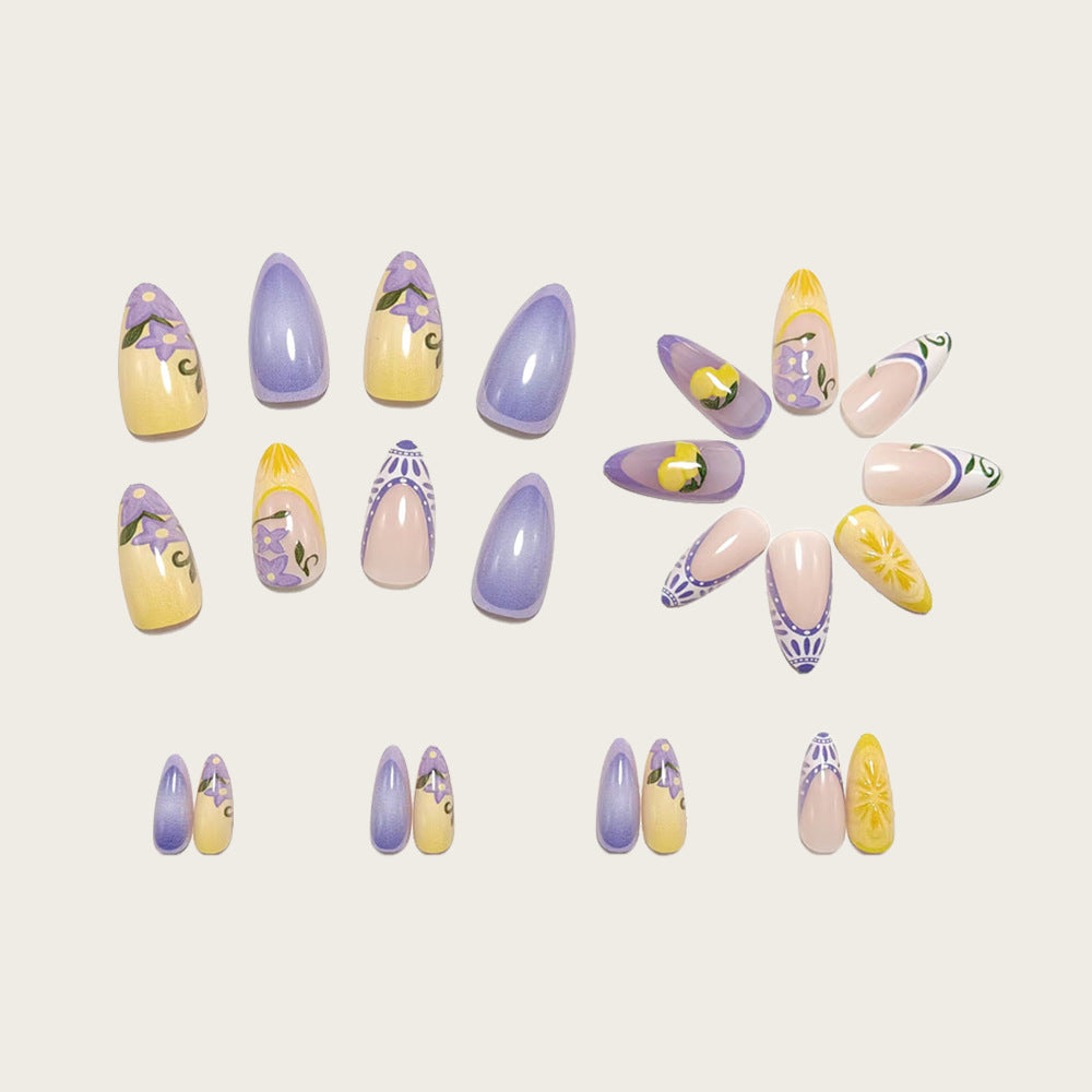 Artificial Nail Set with Floral Designs Bowlift