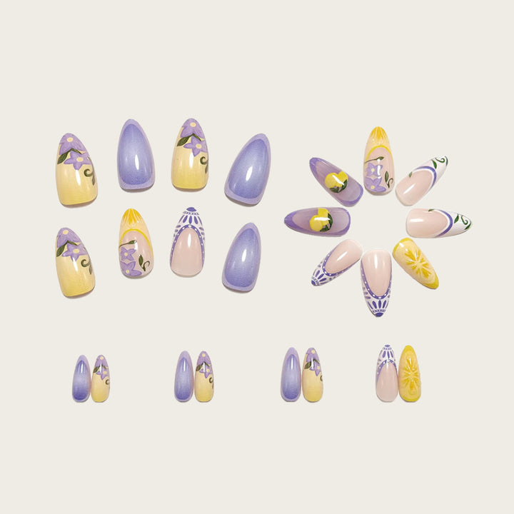 Artificial Nail Set with Floral Designs Bowlift