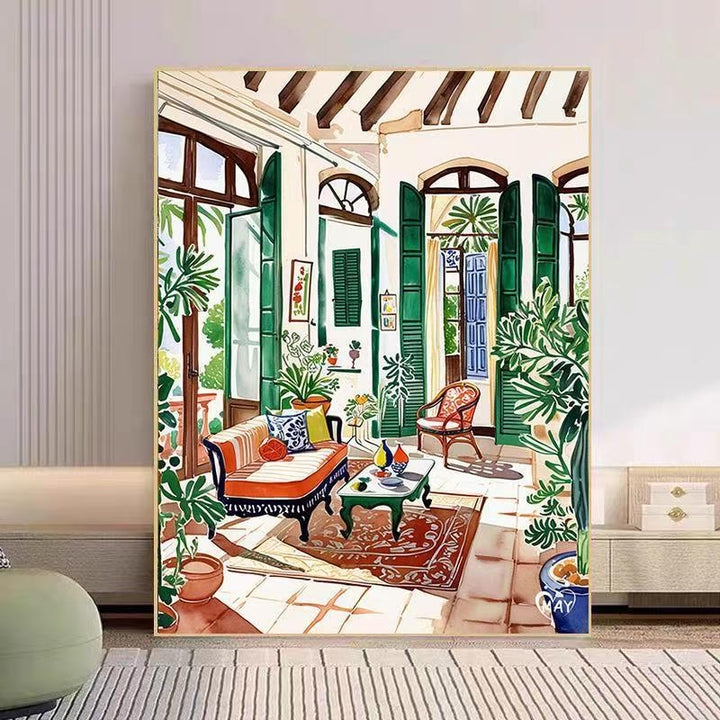 Cozy Living Room Watercolor Art Print Bowlift