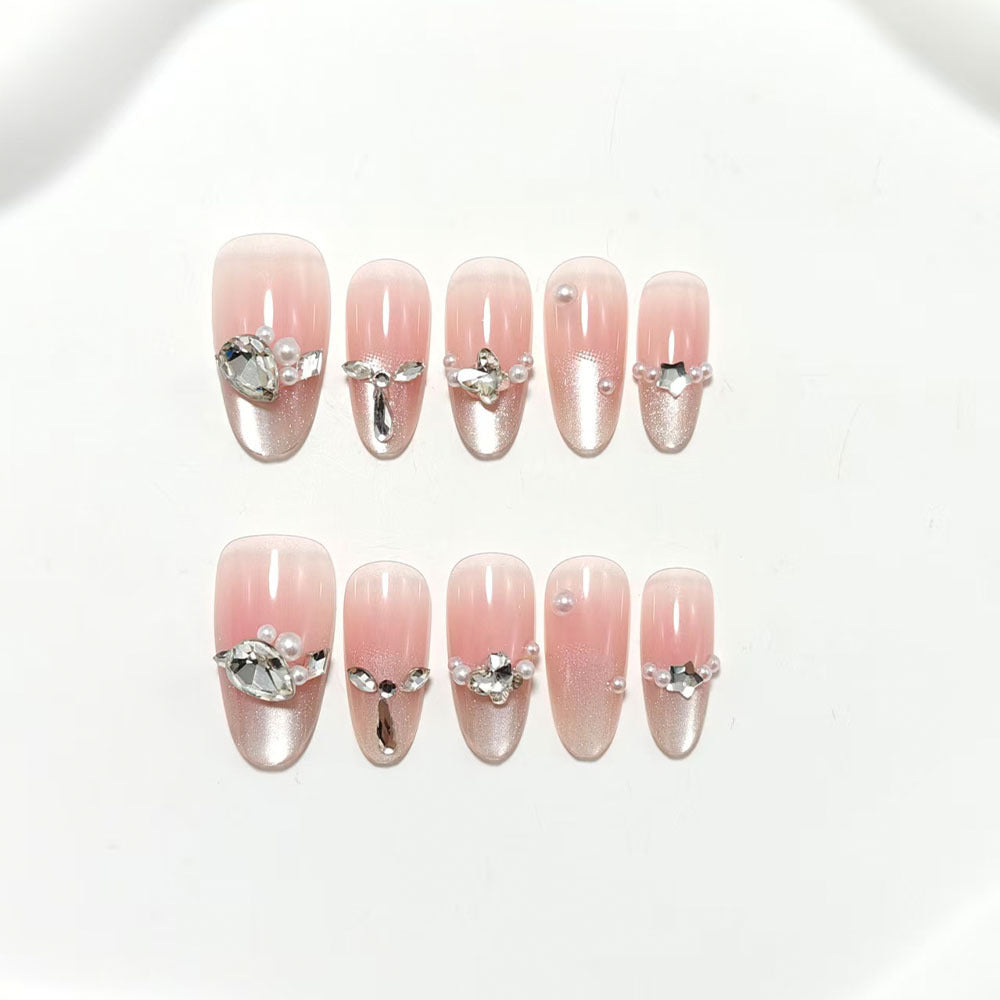 Glamorous artificial nail set with elegant rhinestone applications Bowlift