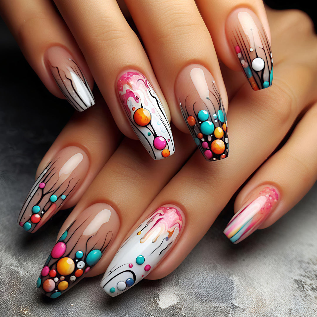 Creative artificial nails with intricate gradient and dot design Bowlift