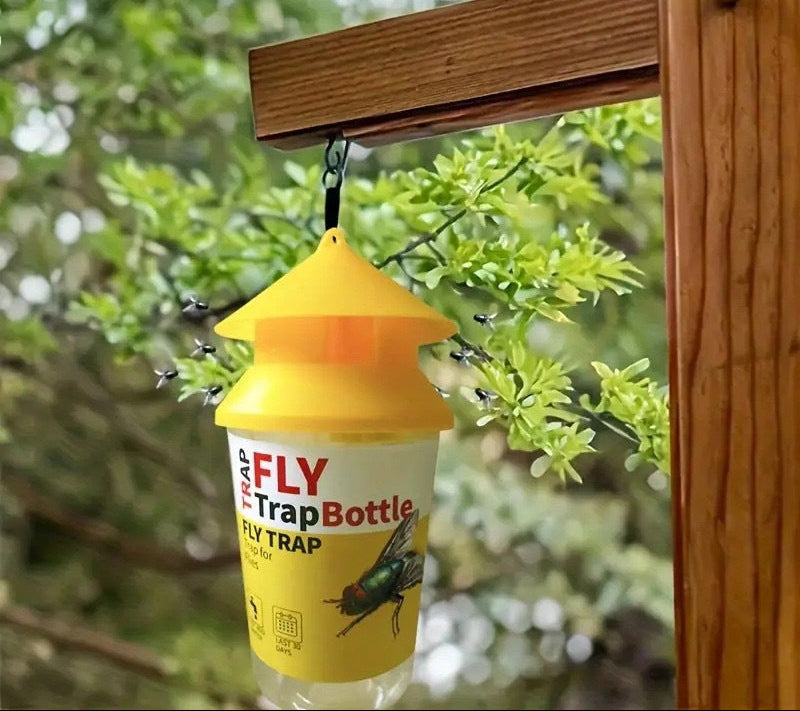 Reusable outdoor insect fly trap with non-toxic bait reservoir and Hanging canopy Bowlift