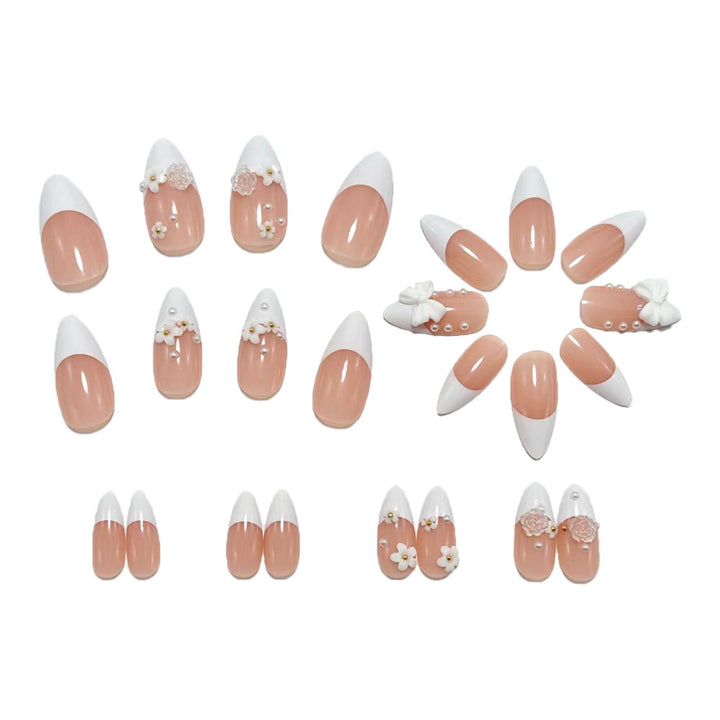 Elegant Artificial Nail Set with Floral Accents Bowlift