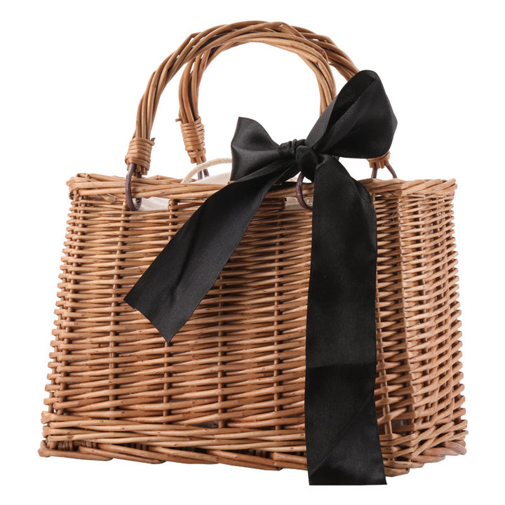 Women's Handwoven Basket Bag with Elegant Bow Accent Bowlift