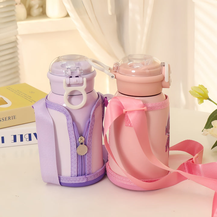 Women's insulated drinking bottle with cute animal design and practical carrying strap Bowlift