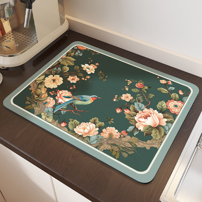 Floral Pattern Kitchen Drain Mat Bowlift