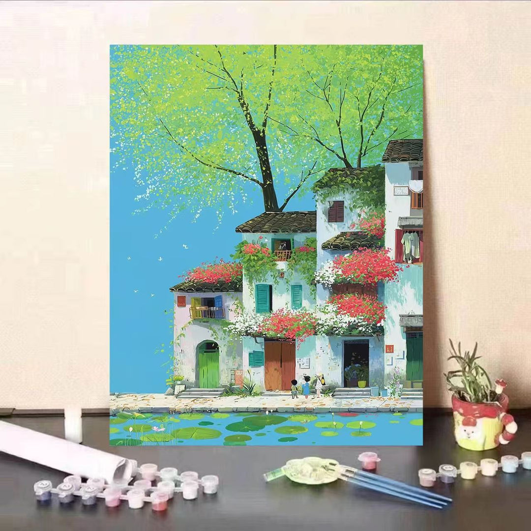 Scenic Coastal Village Canvas Art Bowlift