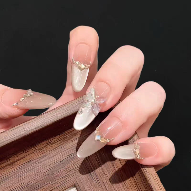 Decorative Long Stiletto Press-On Nails with Heart and Floral Accents Bowlift