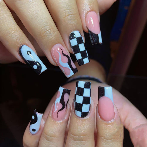 Artificial nail art with modern graphic design Bowlift