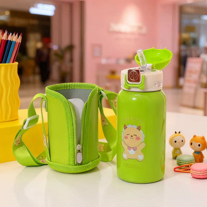 Women's insulated drinking bottle with practical carrying strap and cute animal design Bowlift