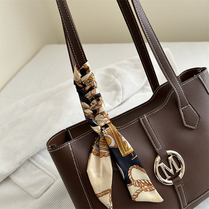 Elegant Structured Tote Bag with Decorative Scarf