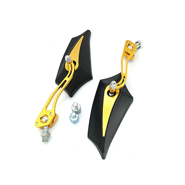 Sporty motorcycle rearview mirrors with rounded edges and adjustable viewing angle Bowlift
