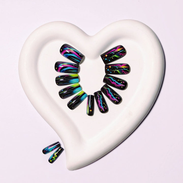 Creative artificial nails with luminous neon design Bowlift