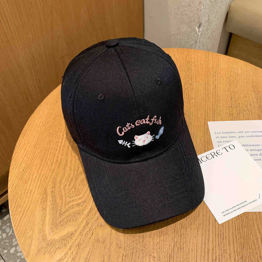 Women's Embroidered Cat-Themed Baseball Cap Bowlift