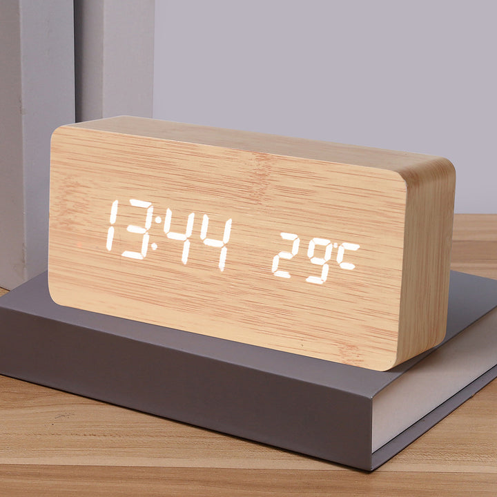 Modern Wooden LED Digital Alarm Clock with Temperature Humidity Display and Touch Controls Bowlift