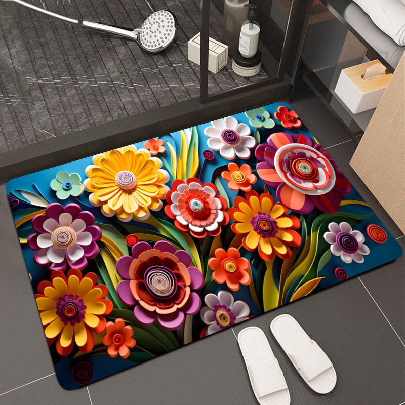 Floral Design Memory Foam Bath Mat Bowlift
