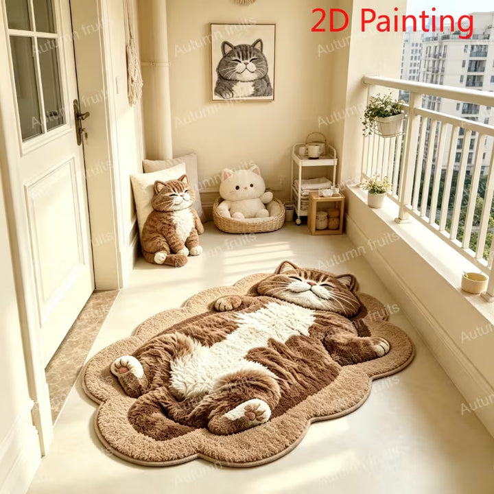 Cute Cat-Shaped Plush Rug