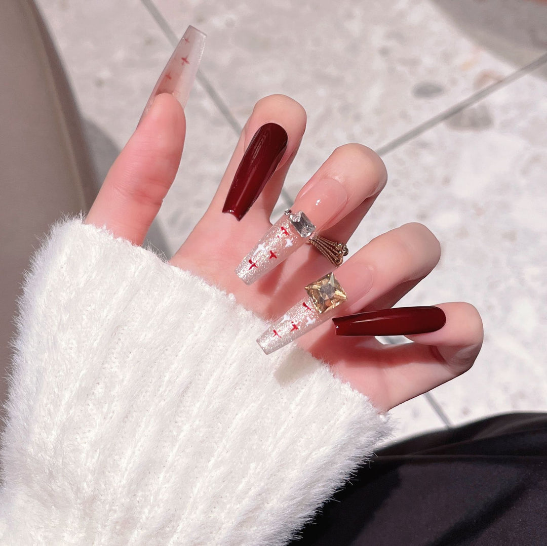 Artistic Press-On Nail Set Bowlift