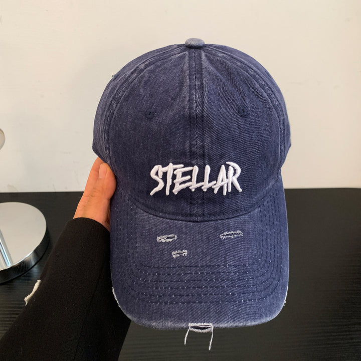 Distressed Cotton Baseball Cap with Bold Embroidery