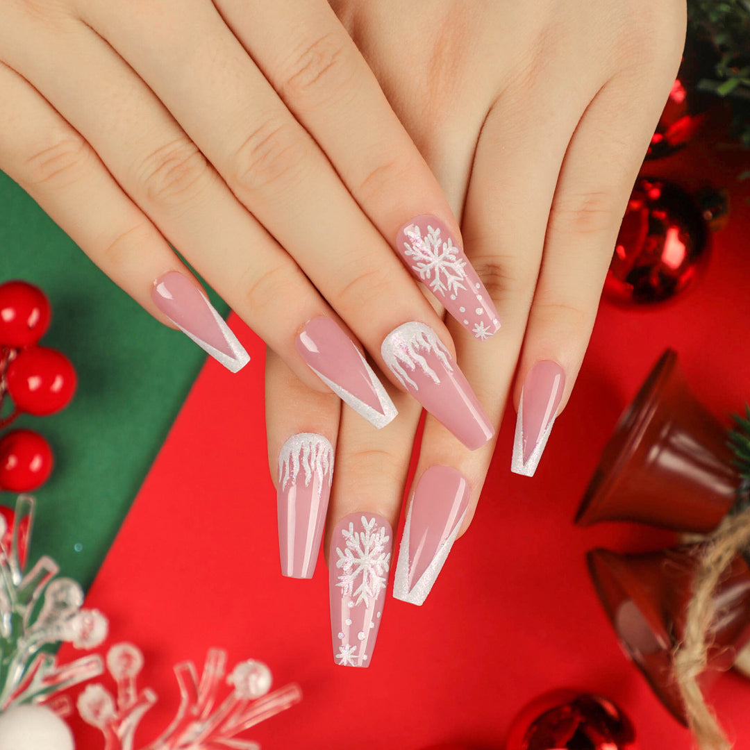 Artful Stiletto Nails with Snowflake Design Bowlift