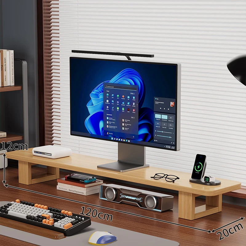 Modern Wooden Monitor Stand with Cable Management Bowlift