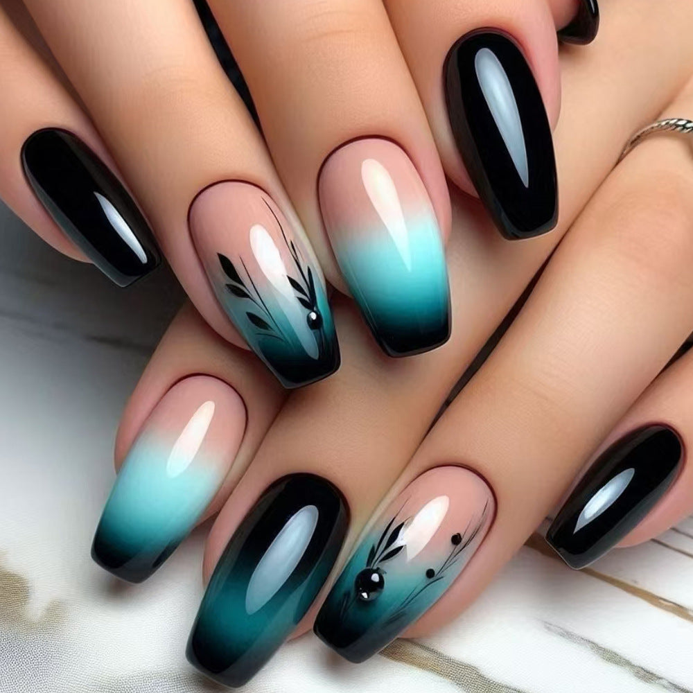 Ombre Press-On Nail Art with Floral Design Bowlift