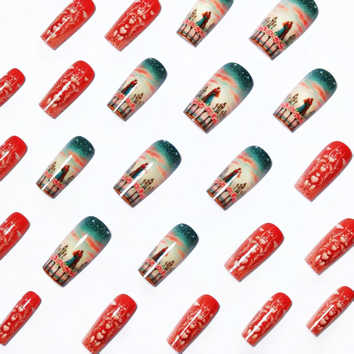 Artificial nails with Romantic Couple motif Bowlift