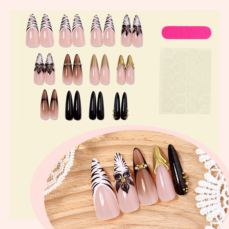 Acrylic nail set with elegant floral design and spectacular glitter accents Bowlift