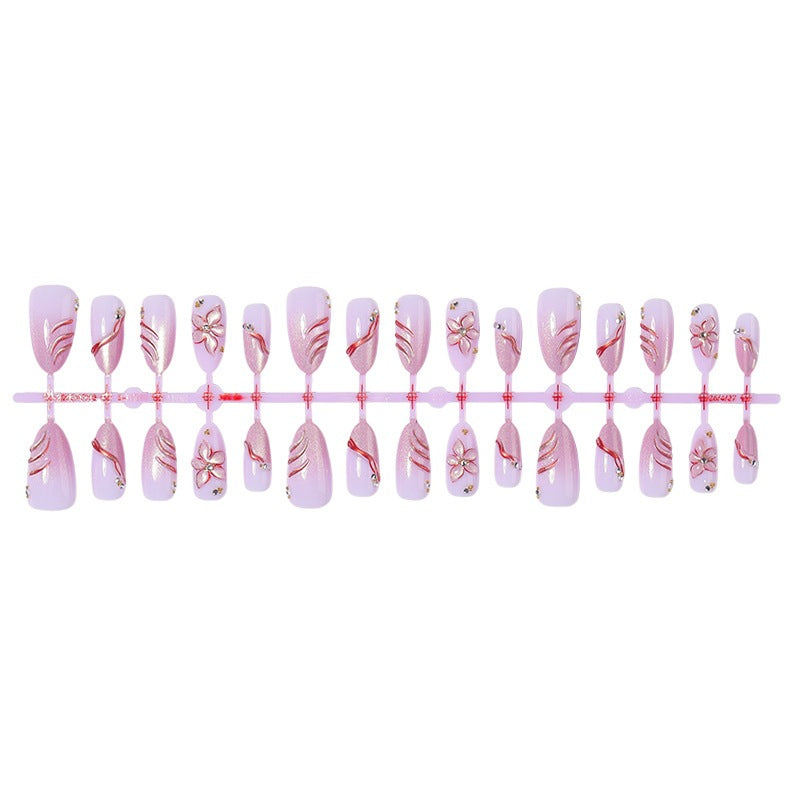 Acrylic nail set with elegant flower and glitter patterns Bowlift