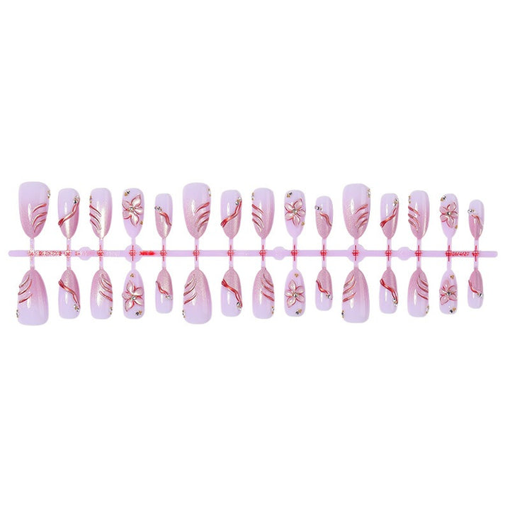 Acrylic nail set with elegant flower and glitter patterns Bowlift