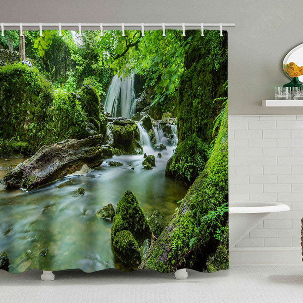 Scenic Waterfall Print Shower Curtain Bowlift