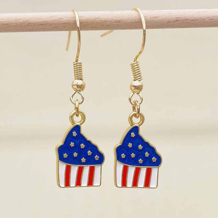 Women's Independence Day patriotic enamel flag dangle earrings with hypoallergenic fishhook wires Bowlift
