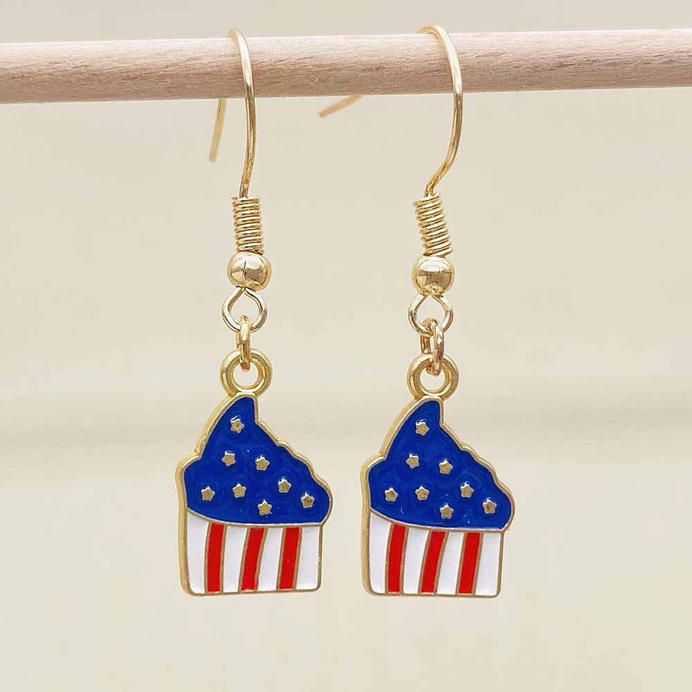 Women's filigree drop earrings with enameled flag pendants and metal hook closure Bowlift