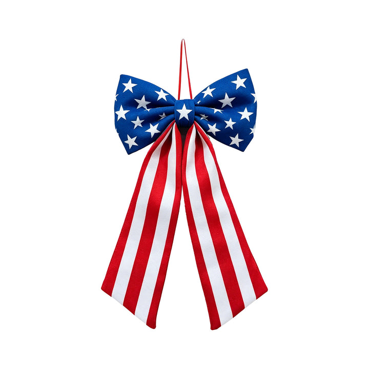 Unisex nan outdoor double-layer American flag ribbon bow with alligator fence clip Bowlift