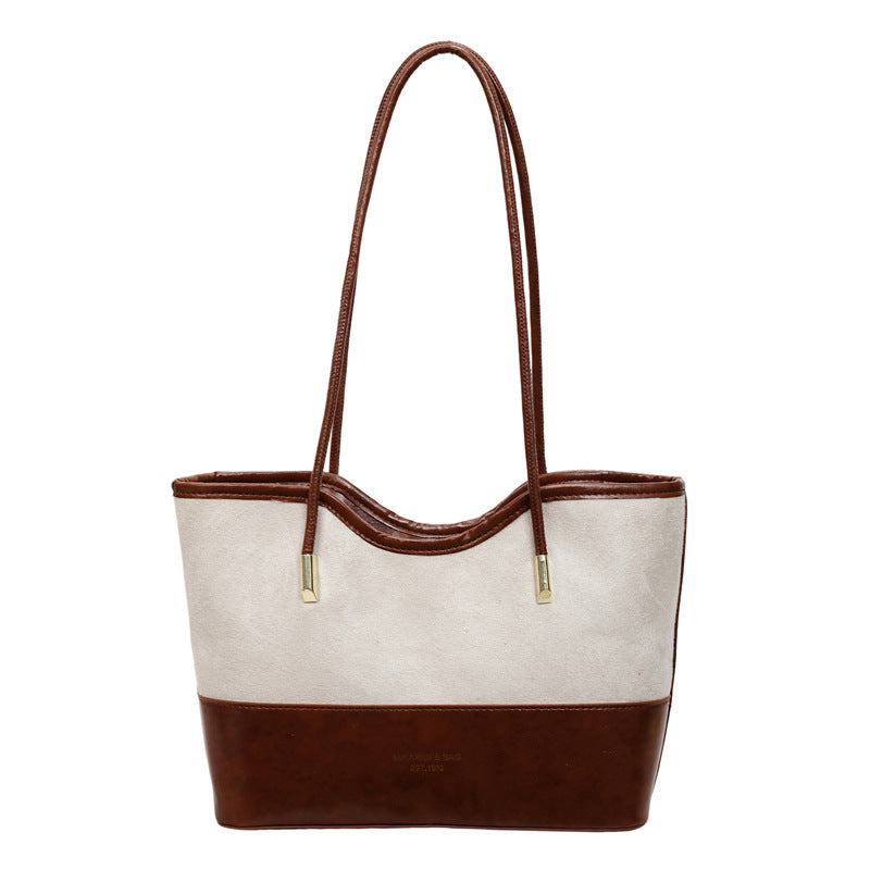 WoStylish Suede and Leather Shoulder Tote Bag Bowlift