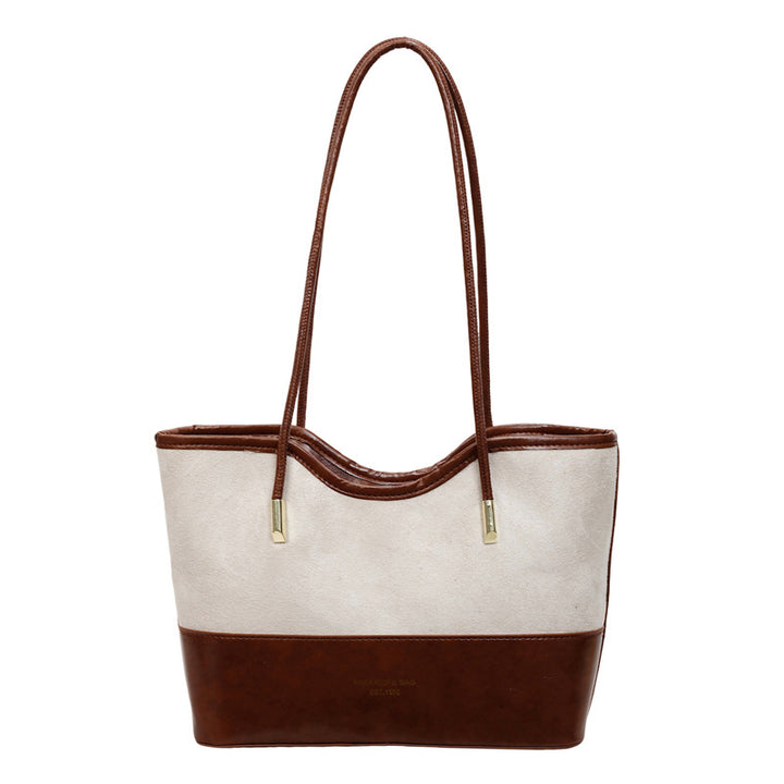 WoStylish Suede and Leather Shoulder Tote Bag Bowlift
