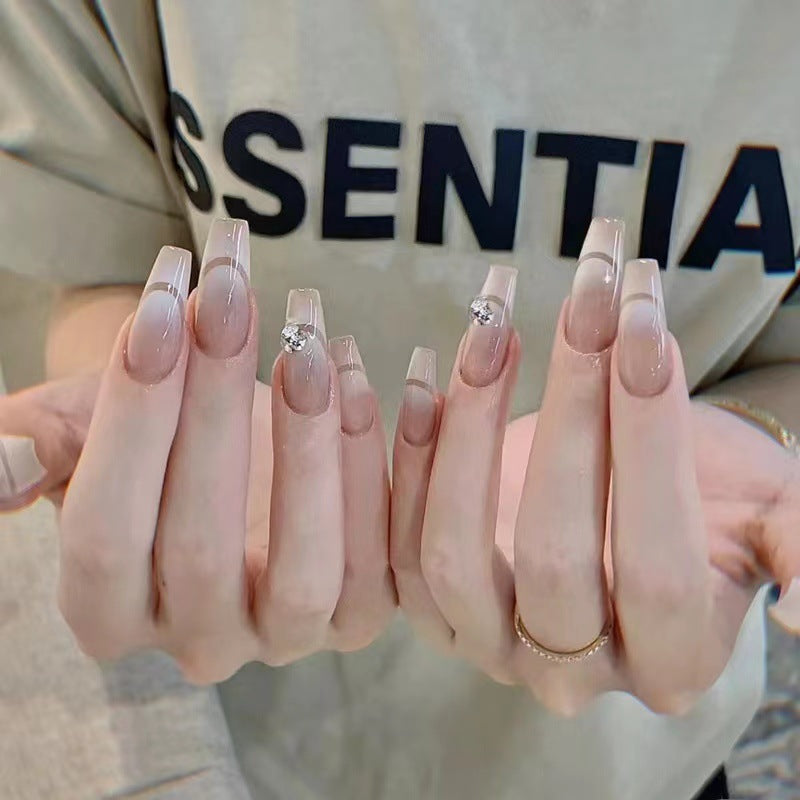 Artful French Tip Art Nails with Rhinestone Accents Bowlift