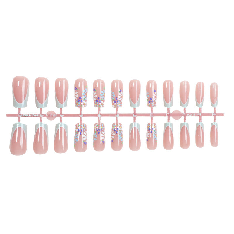 Decorative Press-On Nail Set with Floral and Glossy Accents Bowlift